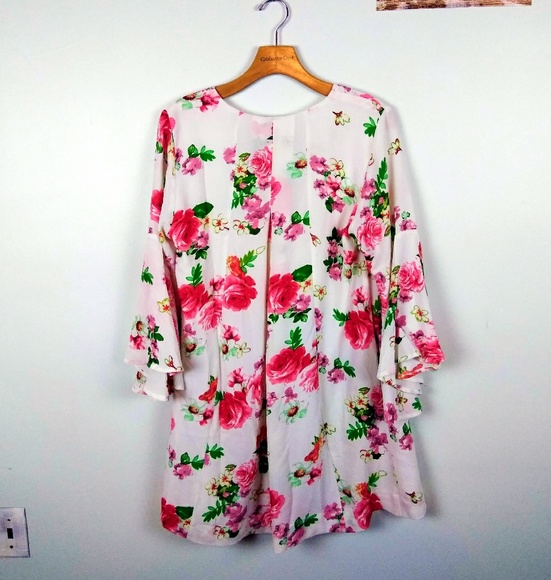 Umgee Floral Bell Sleeve BOHO Dress/Tunic - Picture 4 of 7